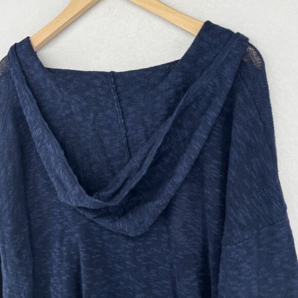 PROJECT Sweater Womens L BEACH Intarsia Slub Hooded Pullover Linen Cotton Blue - Picture 7 of 15